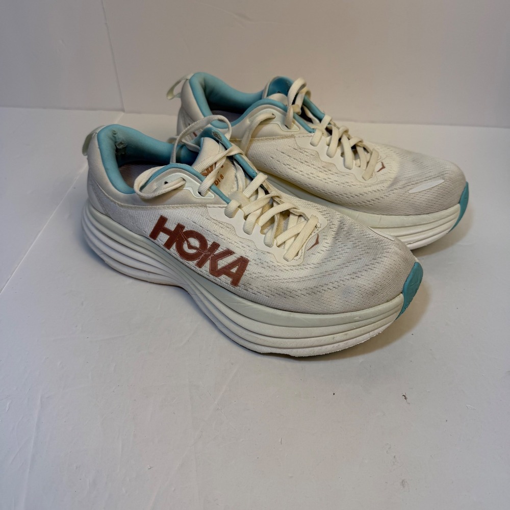 Hoka Bondi 8 Womens Running Shoes Eggnose Copper White Blue FTRS Size 7.5